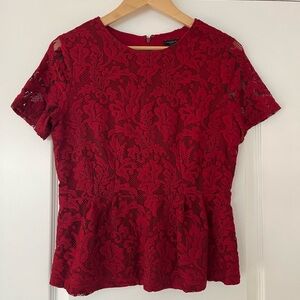 Red Lace Peplum Womens Top by Ann Taylor Factory Size Small